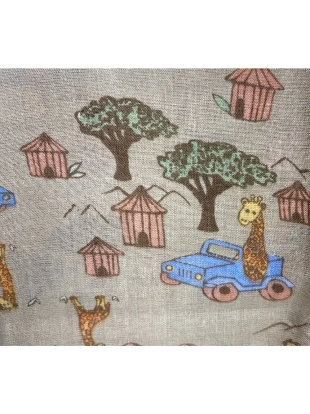 Giraffe Print Cotton Fabric 18x44 Retro Safari Village Blue Cars Pink Huts Fun